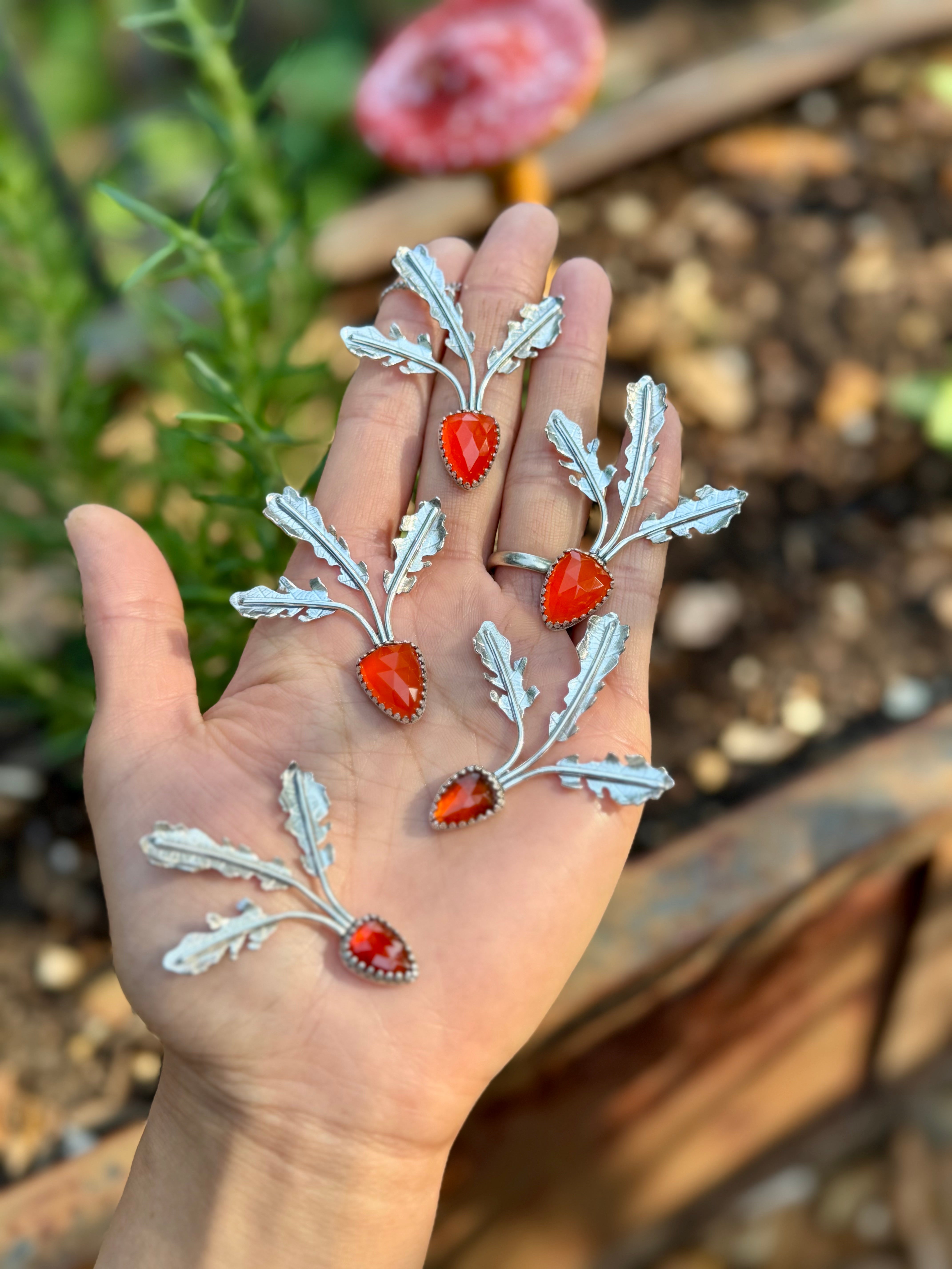 Artisanlab Sterling Silver Carnelian Carrot Necklace -Garden Harvest