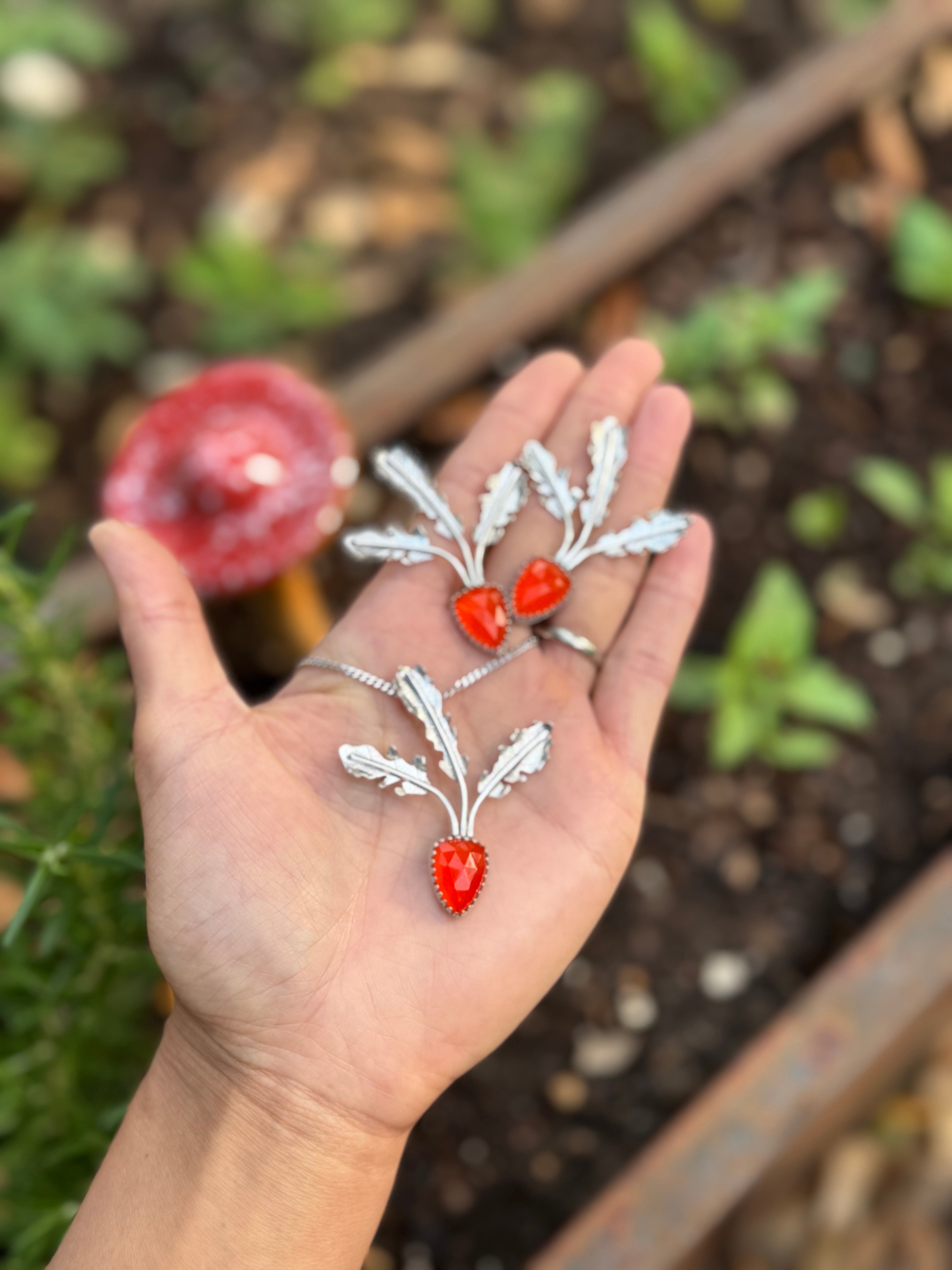 Artisanlab Sterling Silver Carnelian Carrot Necklace -Garden Harvest