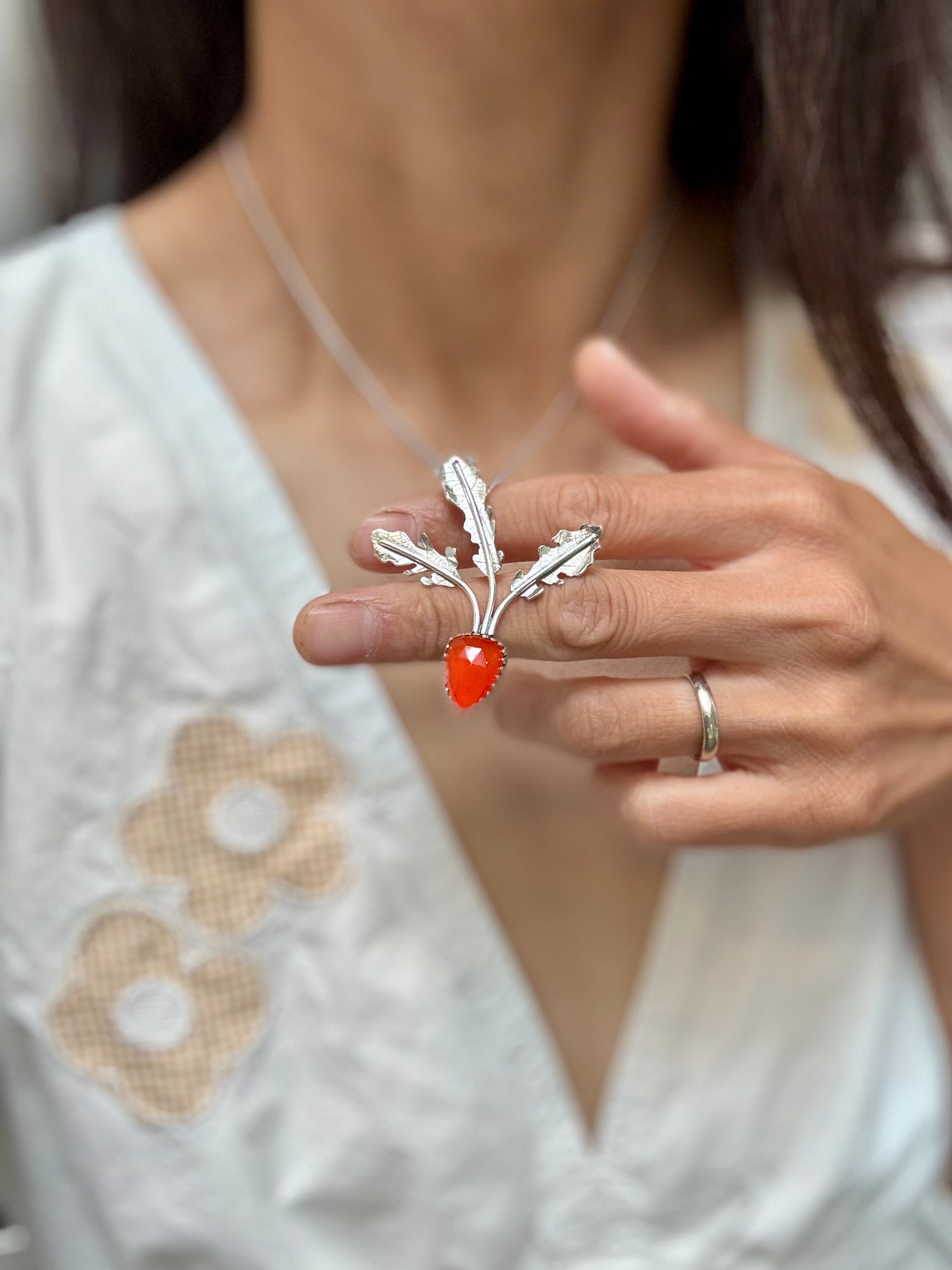 Artisanlab Sterling Silver Carnelian Carrot Necklace -Garden Harvest