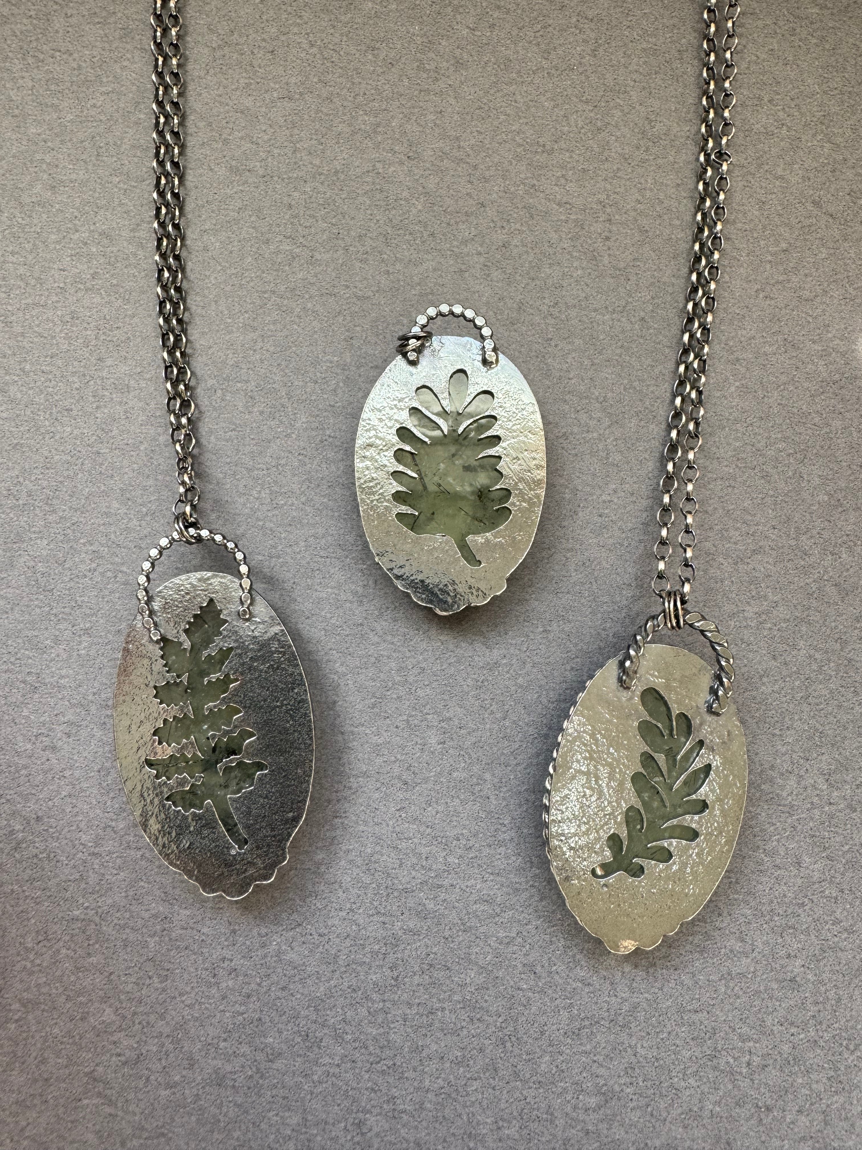 Artisanlab Jewelry Sterling silver Garden Botanical Fern Necklace - Natural Prehnite