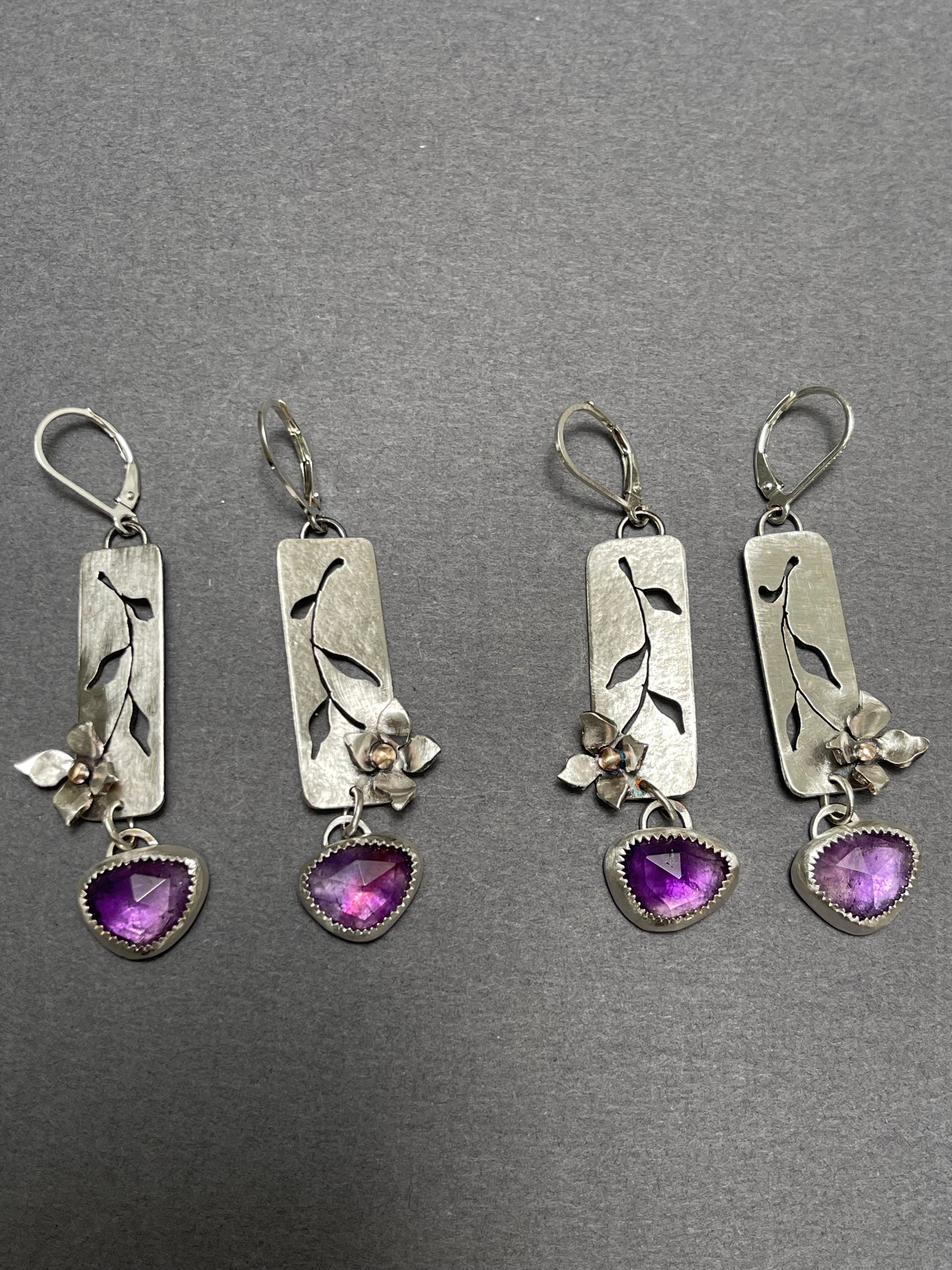 Artisanlab Jewelry Sterling Silver Garden flower earrings - Clematis Jackmanii