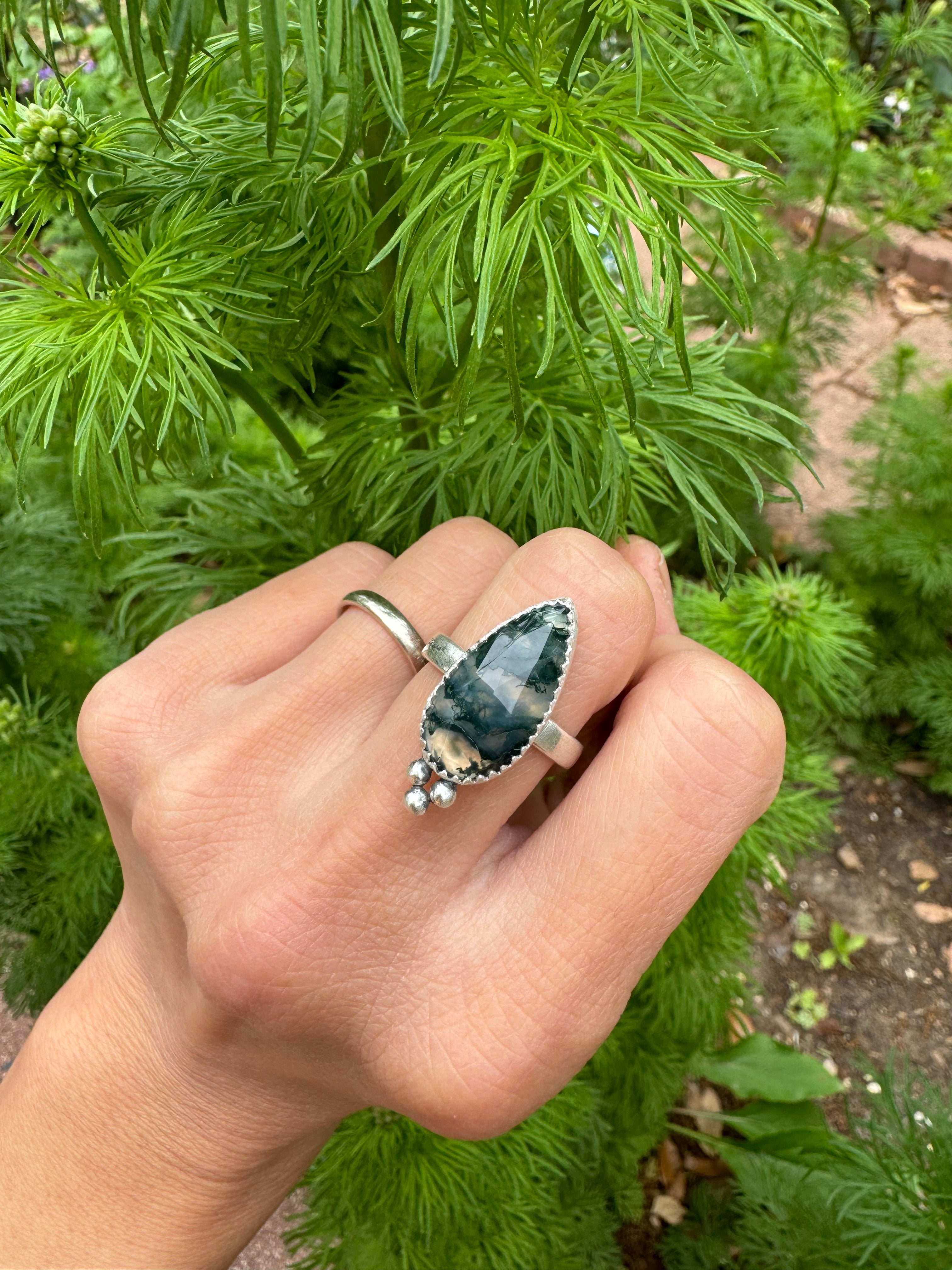 ArtisanLab Jewelry Sterling Silver Garden Ring with Moss Agate