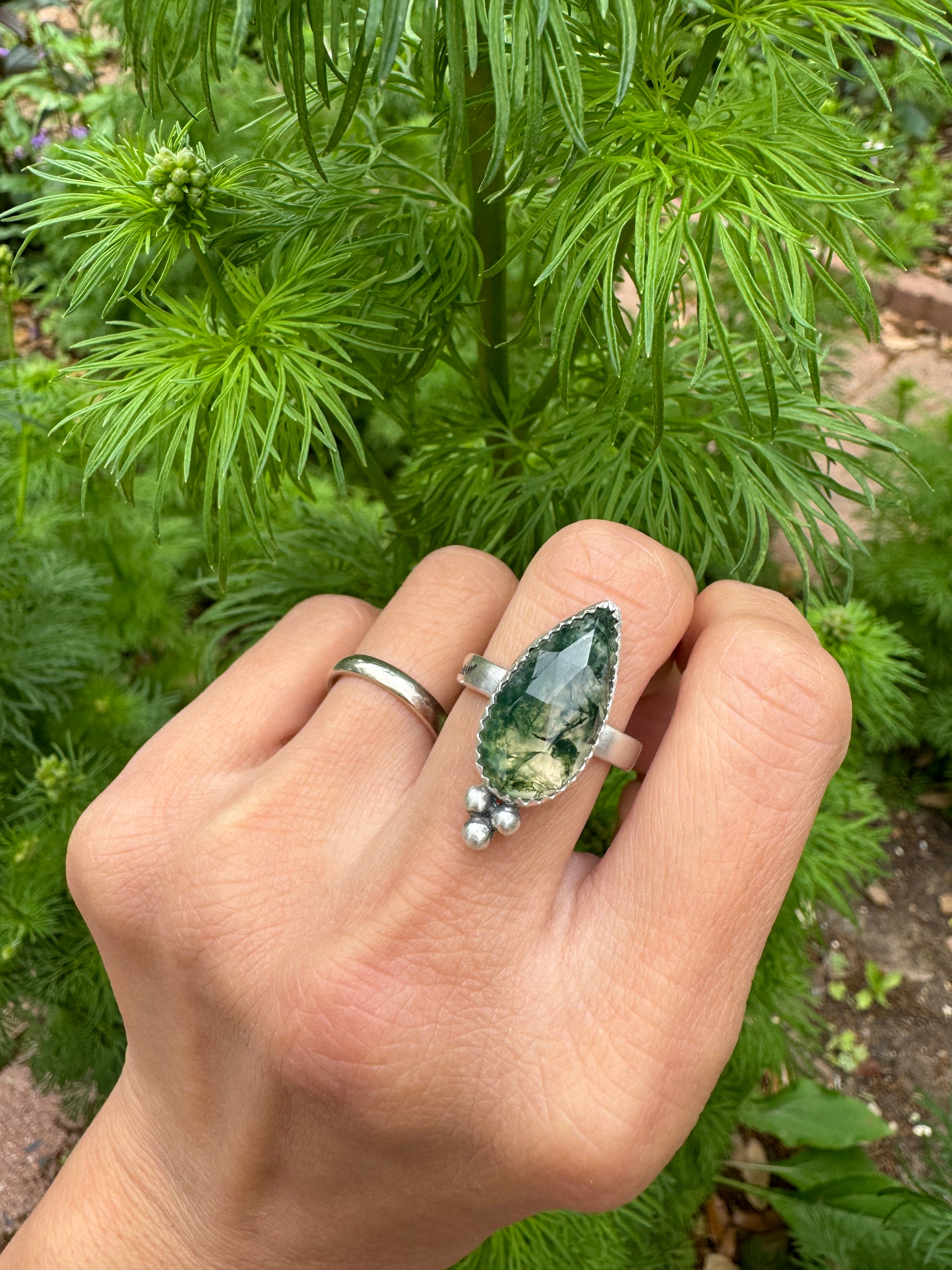 ArtisanLab Jewelry Sterling Silver Garden Ring with Moss Agate