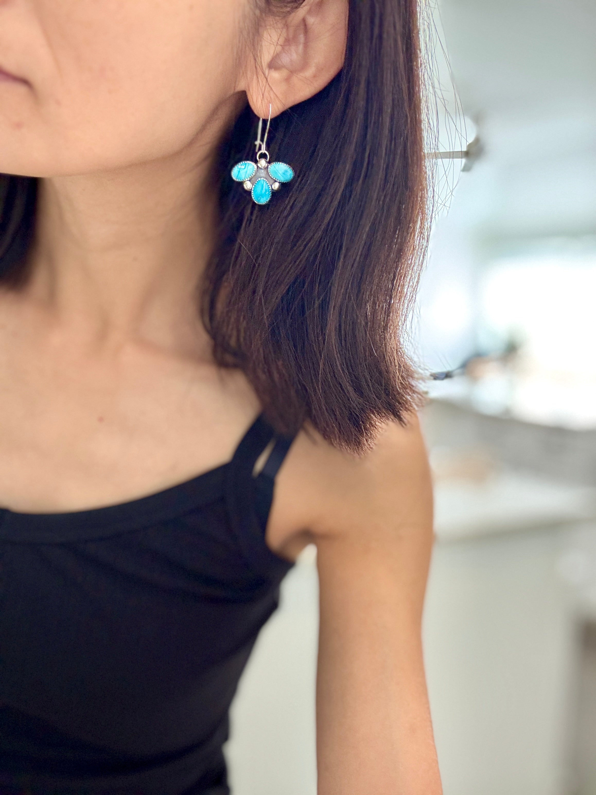 Artisanlab Jewelry Three Leaf Clover Turquoise Earrings- Ready to ship