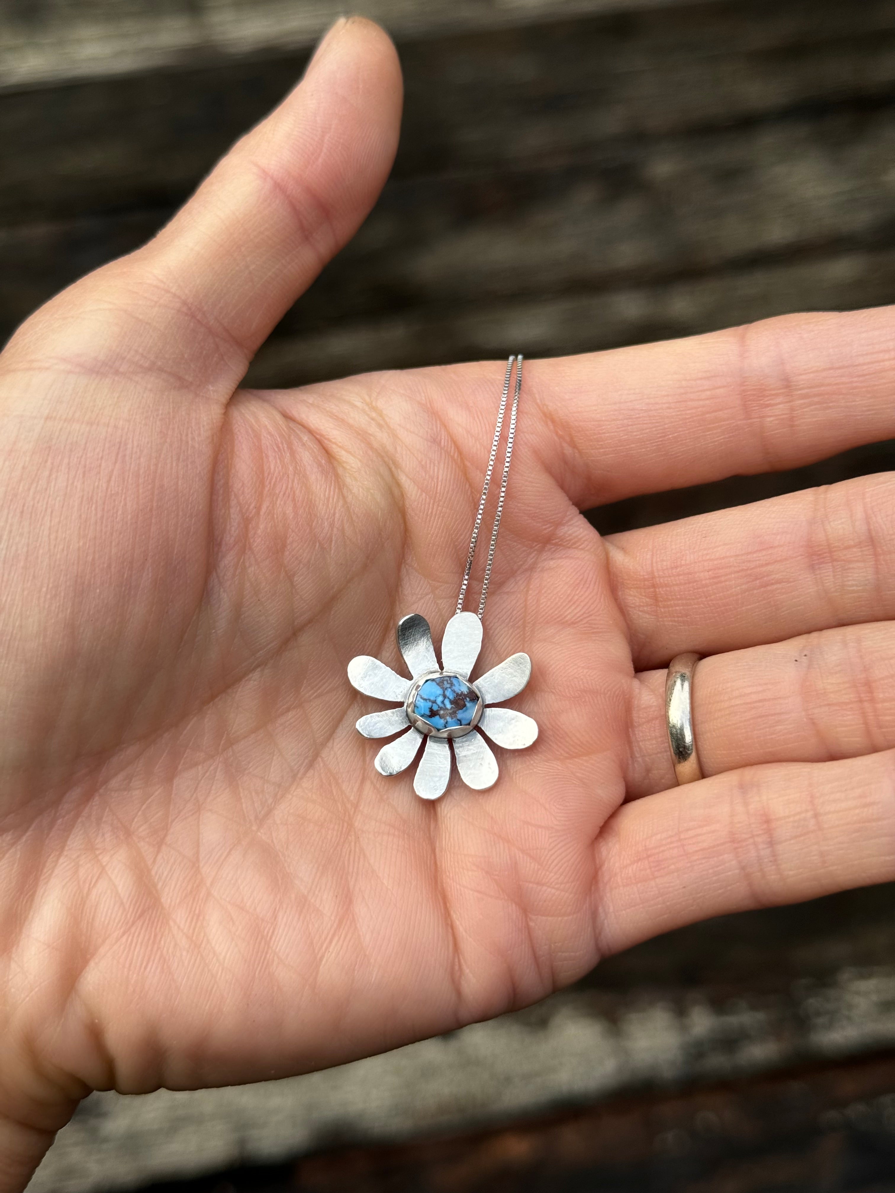 ArtisanLab Jewelry Sterling Silver Golden Hill Turquoise Wild Flower Necklace