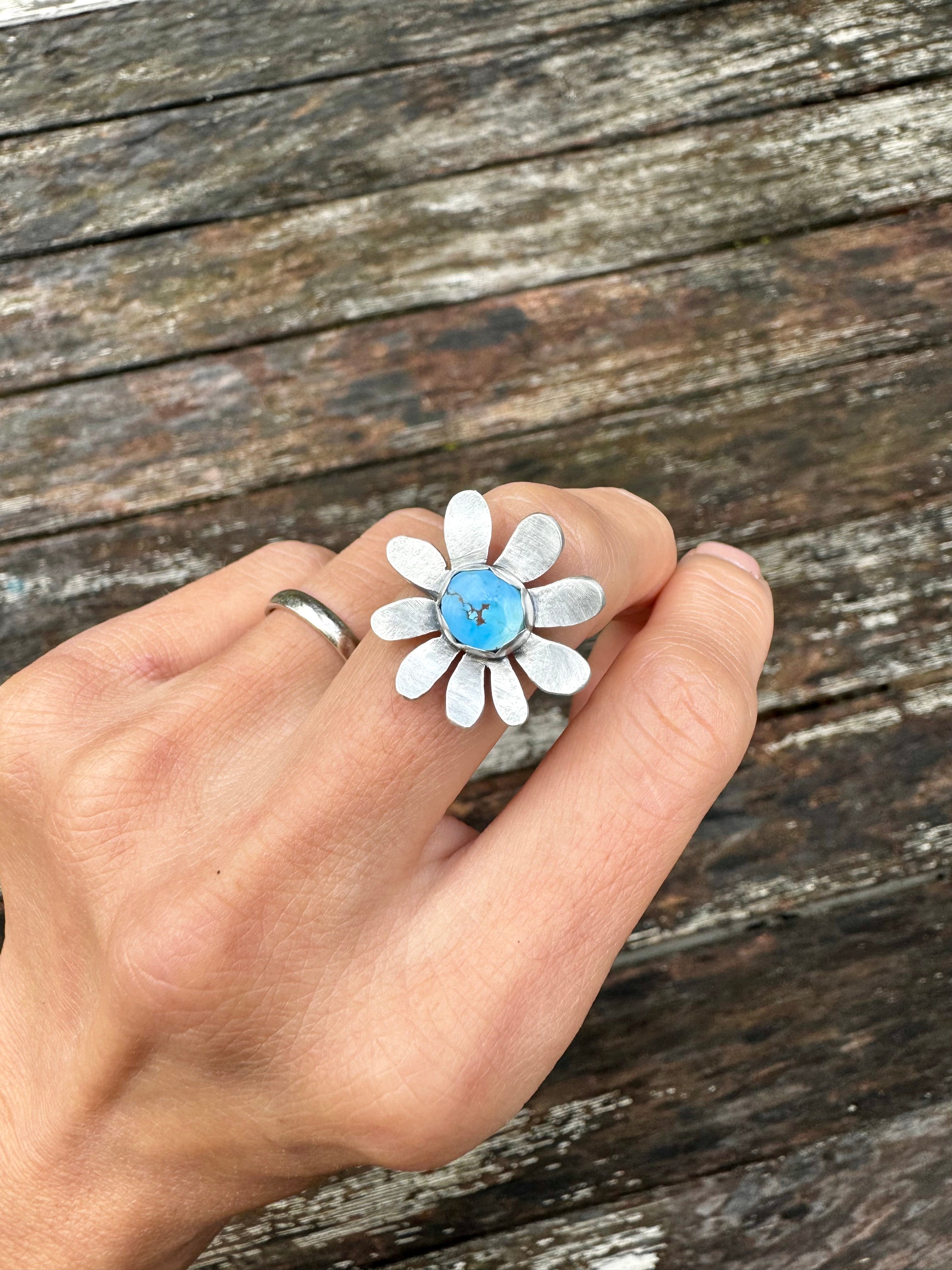 ArtisanLab Jewelry Sterling Silver Golden Hill Turquoise Wild Flower Ring