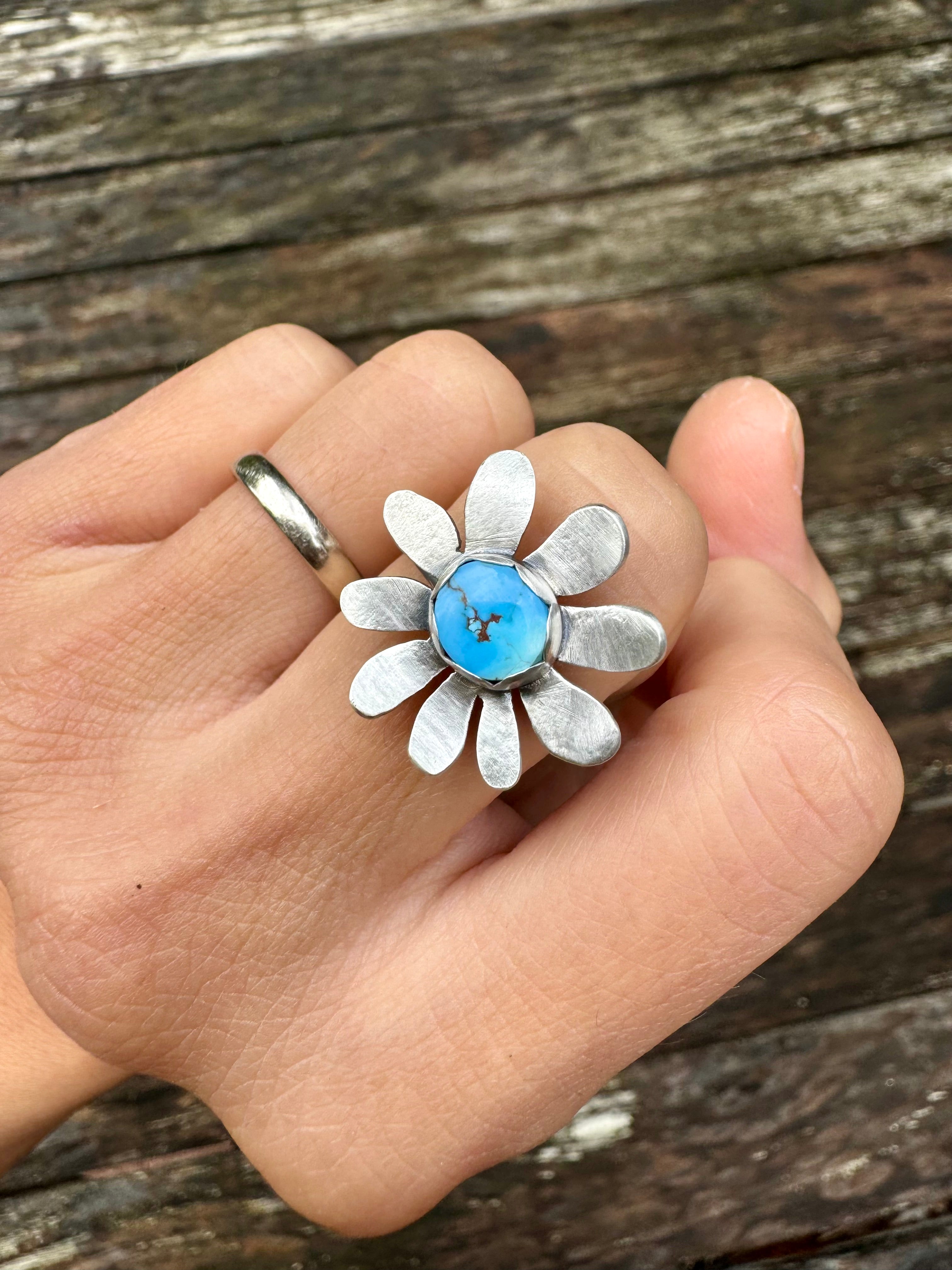 ArtisanLab Jewelry Sterling Silver Golden Hill Turquoise Wild Flower Ring