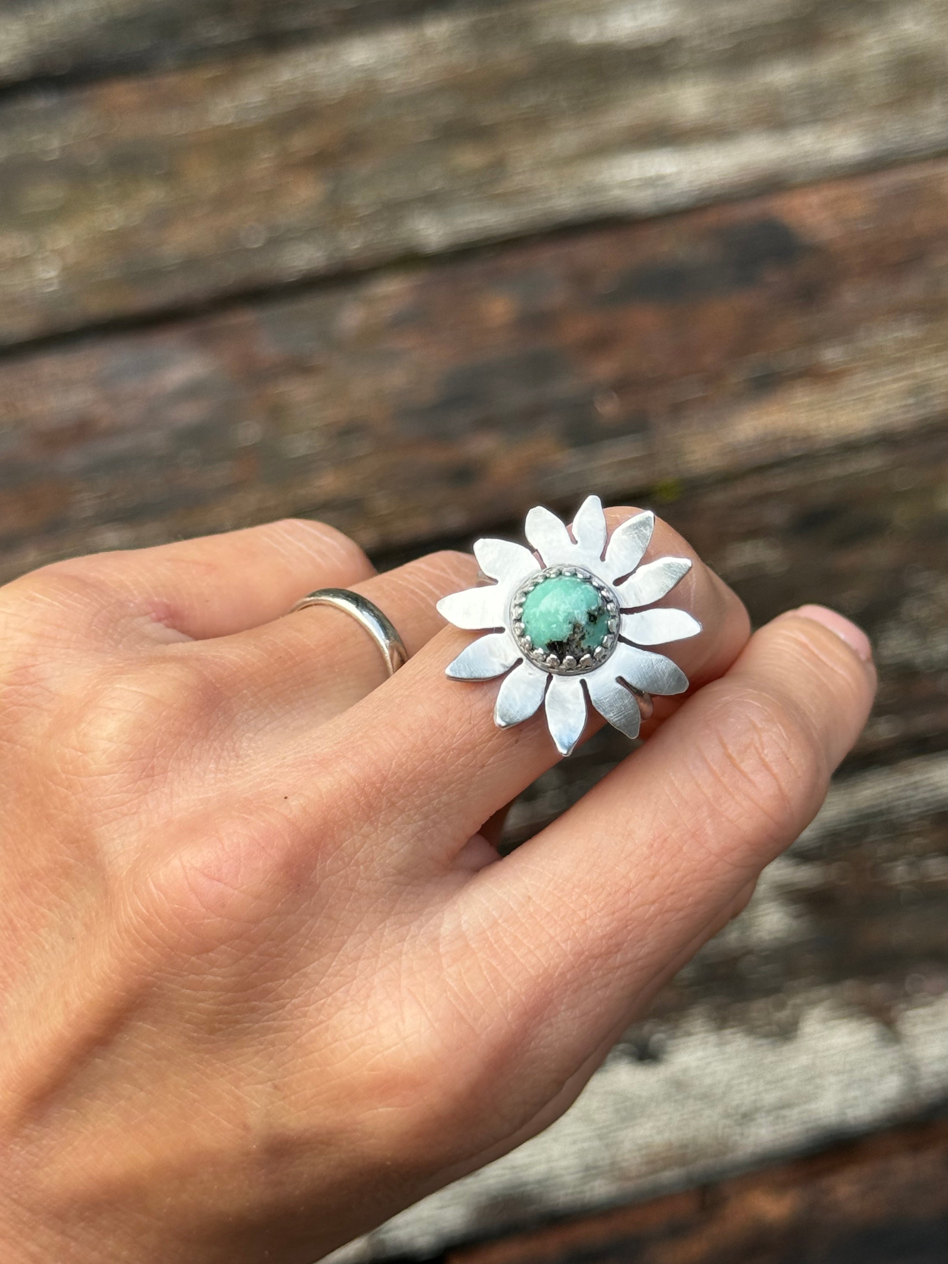 ArtisanLab Jewelry Sterling Silver New Lander Variscite Flower Garden Ring