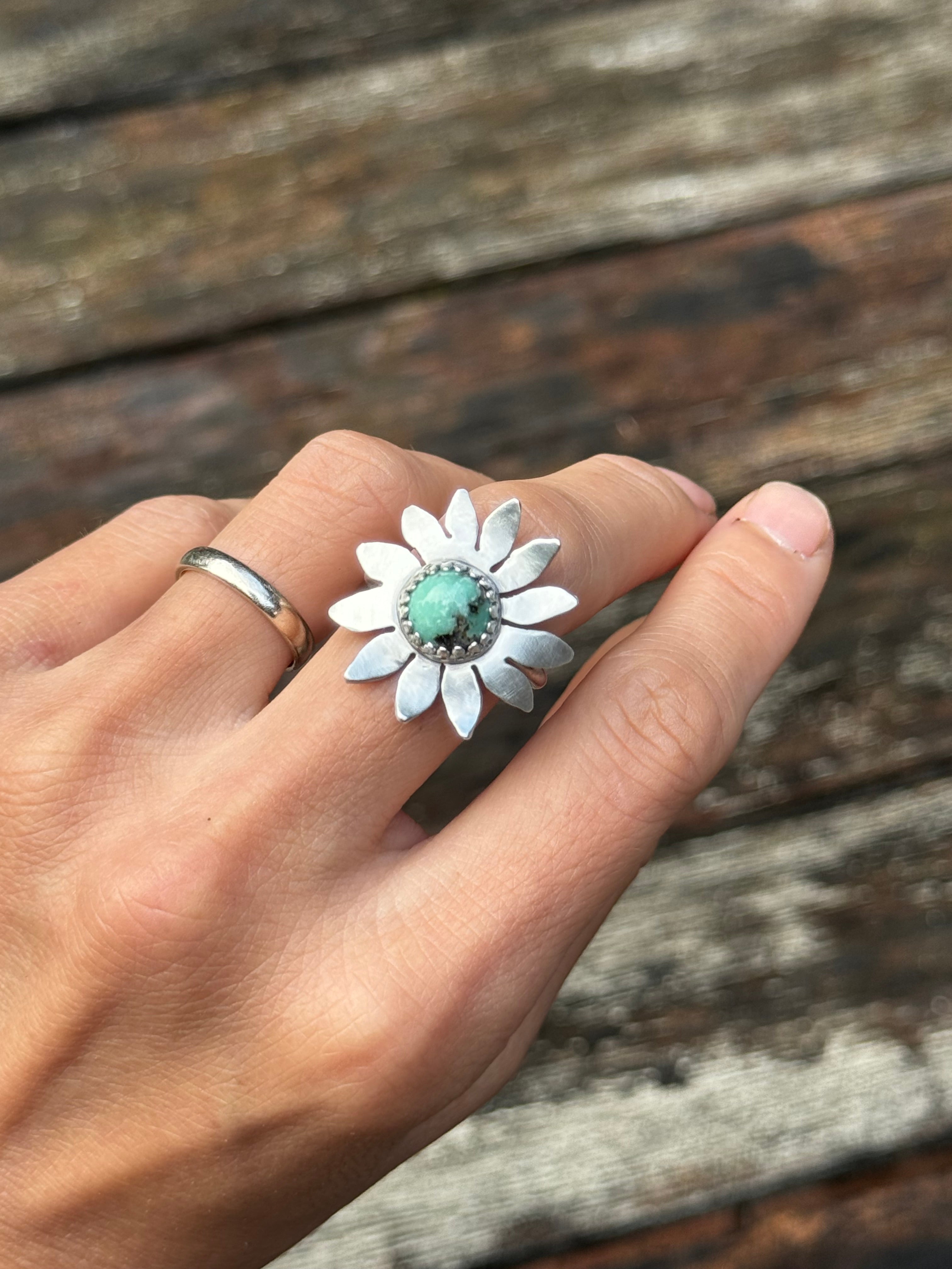 ArtisanLab Jewelry Sterling Silver New Lander Variscite Flower Garden Ring