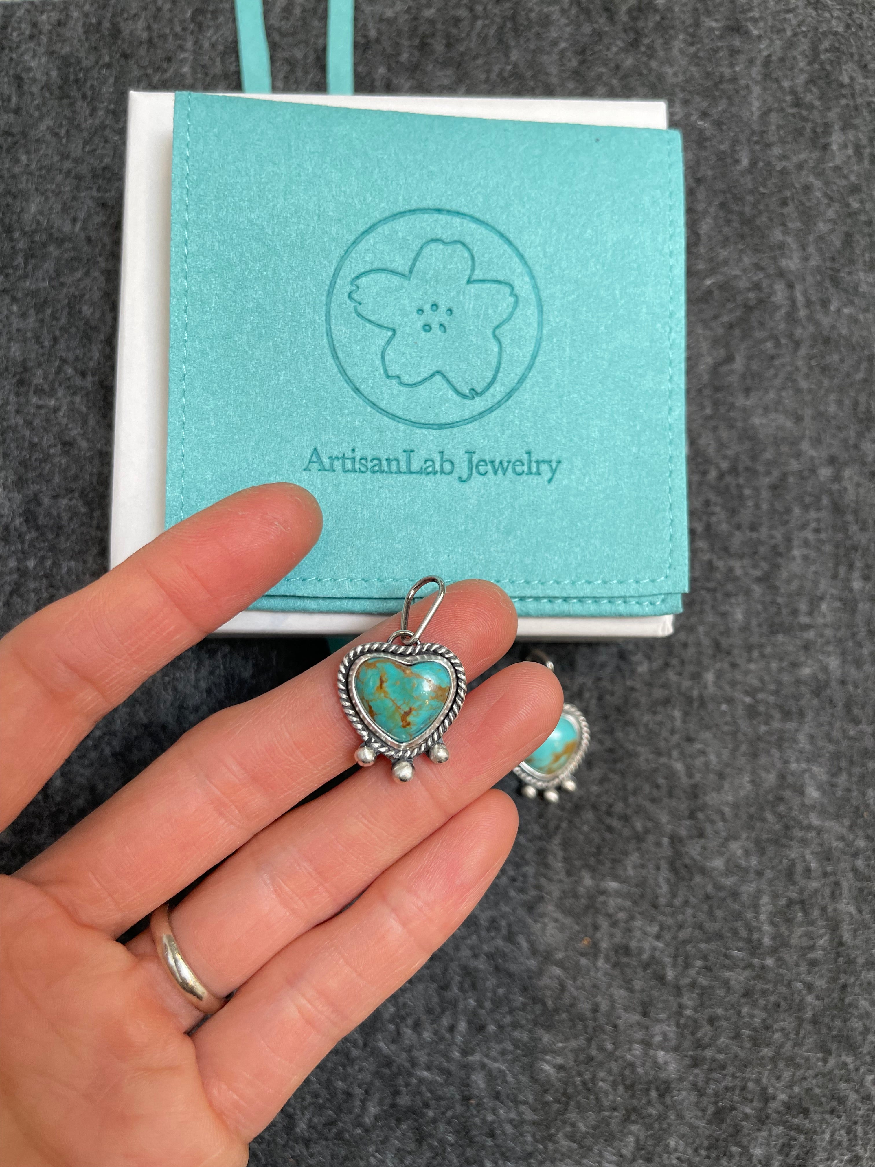 Artisanlab Jewelry Sterling Silver Kingman Turquoise Mini Heart Necklace - Ready to ship!