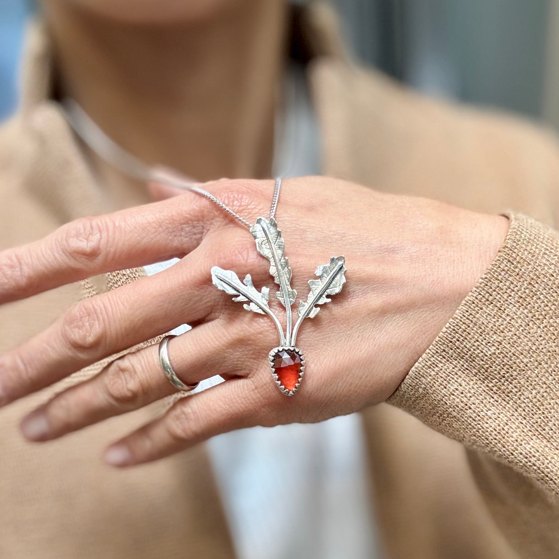 Artisanlab Sterling Silver Carnelian Carrot Necklace -Garden Harvest